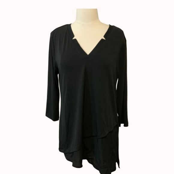 NWT New Magnolia Grace Black Osher Asymmetrical V-neck Top Large Stitch Fix - Picture 1 of 7